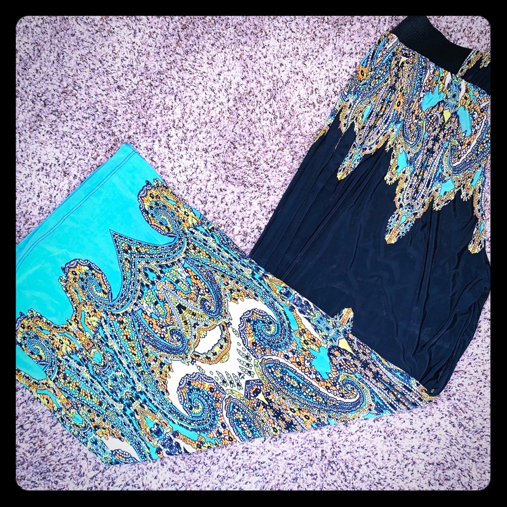 Teal/black printed pants with teal shall to match